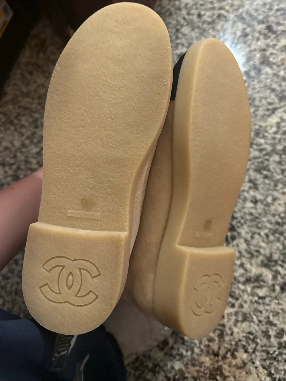 CHANEL Beige Stretch Boots with White Shearling Cuff and Black Cap Toe